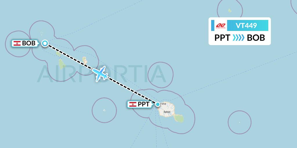VT449 Air Tahiti Flight Map: Papeete to Bora Bora