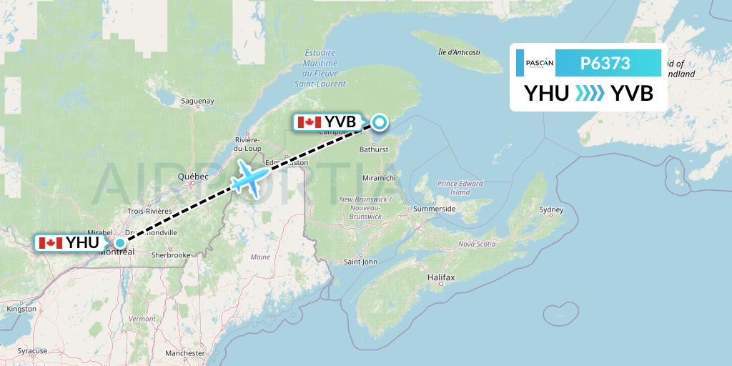 P6373 Pascan Aviation Flight Map: Montreal to Bonaventure