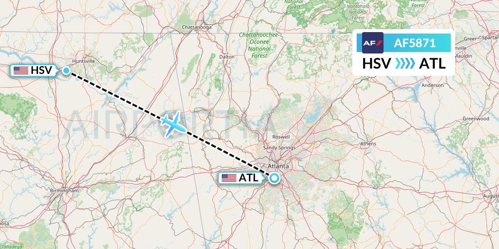 AF5871 Air France Flight Map: Huntsville to Atlanta