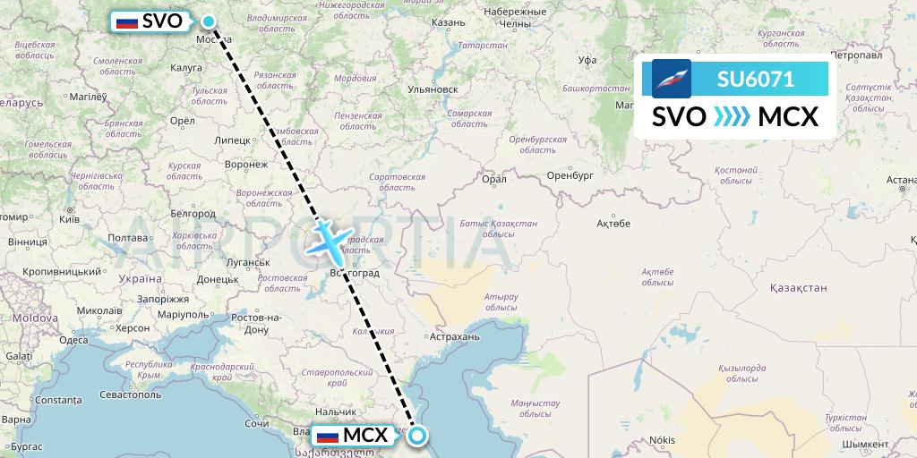 SU6071 Aeroflot Flight Map: Moscow to Makhachkala
