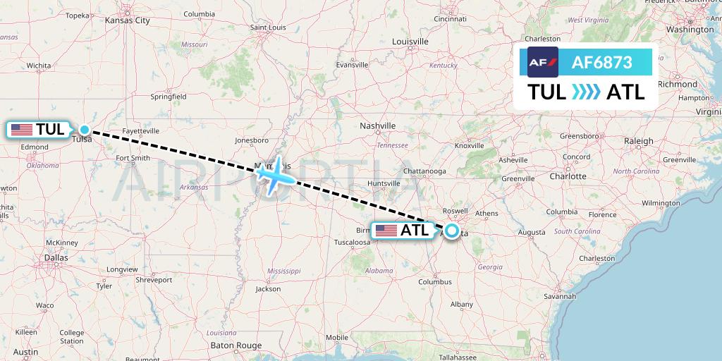 AF6873 Air France Flight Map: Tulsa to Atlanta