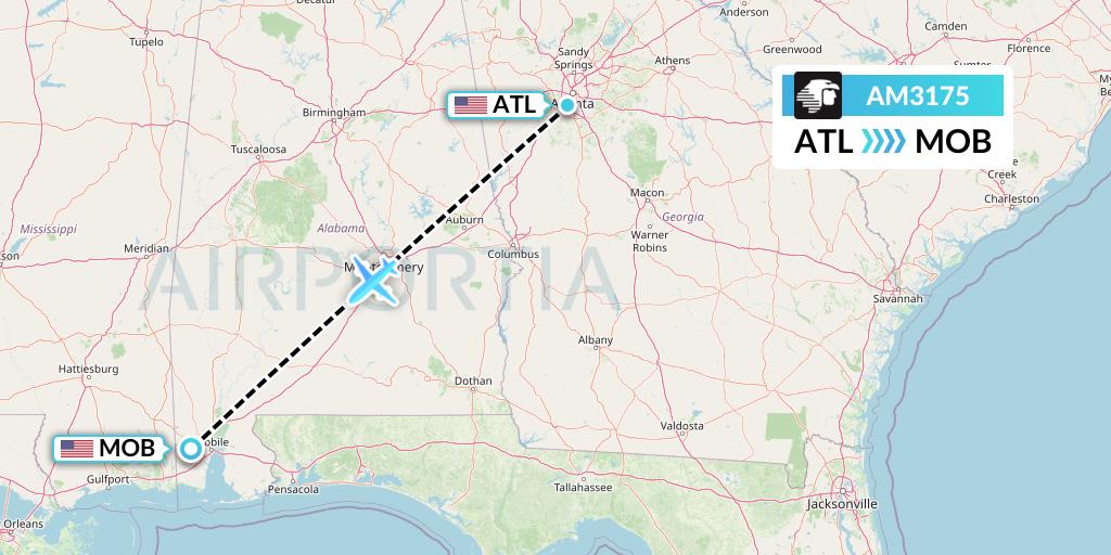 AM3175 Aeromexico Flight Map: Atlanta to Mobile