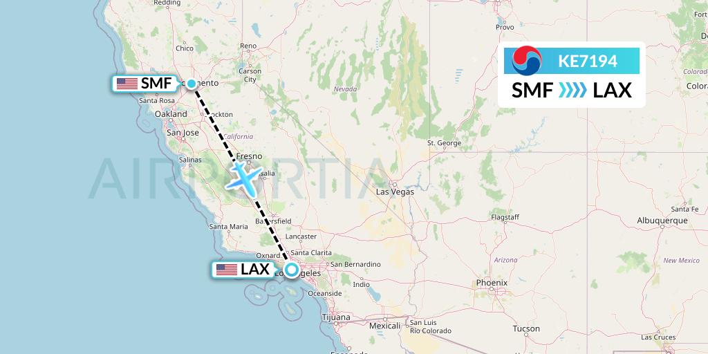 KE7194 Korean Air Flight Map: Sacramento to Los Angeles