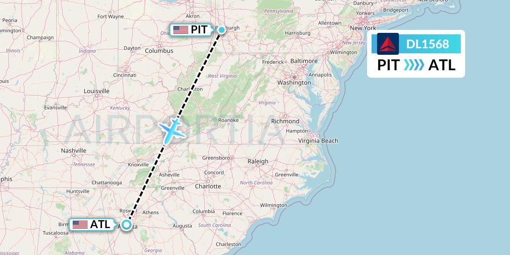 DL1568 Delta Air Lines Flight Map: Pittsburgh to Atlanta