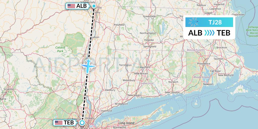 TJ28 Tradewind Aviation Flight Map: Albany to Teterboro