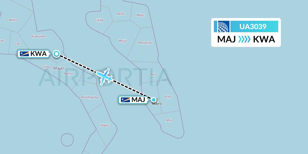 UA3039 United Airlines Flight Map: Majuro to Kwajalein