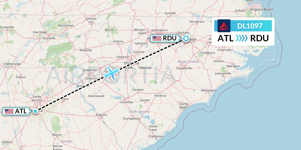 DL1097 Delta Air Lines Flight Map: Atlanta to Raleigh-Durham