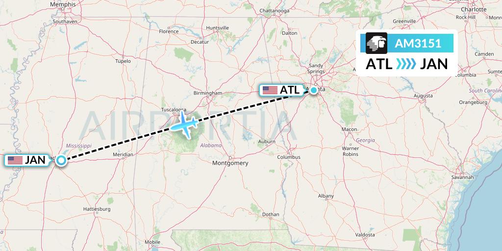 AM3151 Aeromexico Flight Map: Atlanta to Jackson