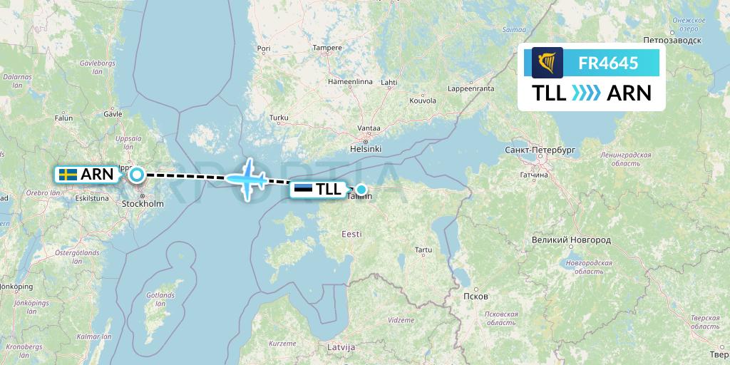 FR4645 Ryanair Flight Map: Tallinn to Stockholm