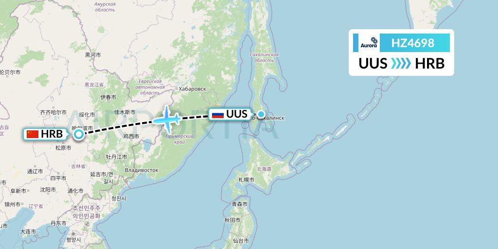 HZ4698 Aurora Flight Map: Yuzhno-Sakhalinsk to Harbin