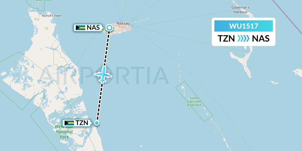 WU1517 Western Air Flight Map: South Andros to Nassau