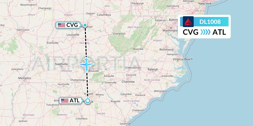 DL1008 Delta Air Lines Flight Map: Cincinnati to Atlanta