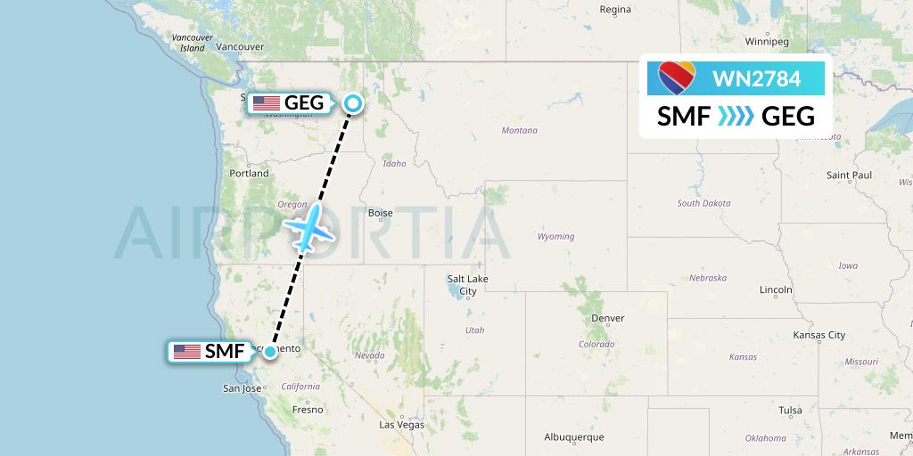 WN2784 Southwest Airlines Flight Map: Sacramento to Spokane