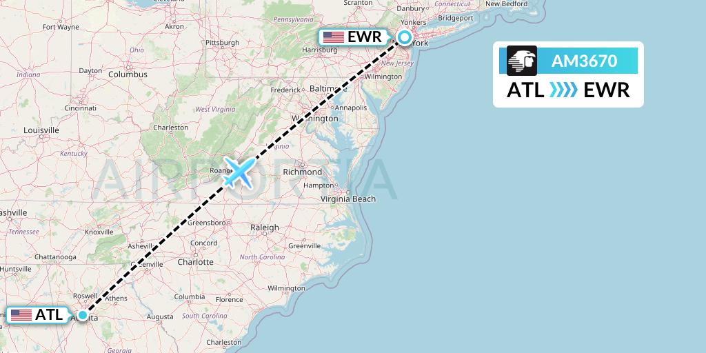 AM3670 Aeromexico Flight Map: Atlanta to New York