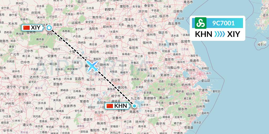 9C7001 Spring Airlines Flight Map: Nanchang to Xi'an