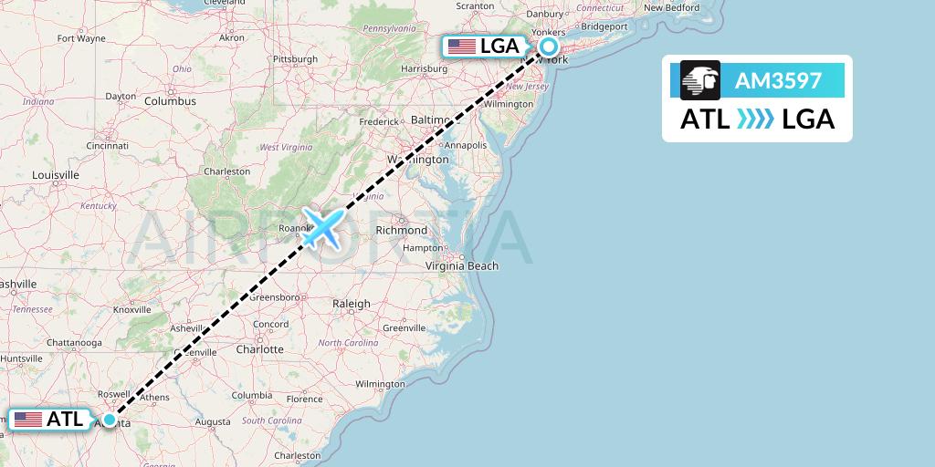 AM3597 Aeromexico Flight Map: Atlanta to New York