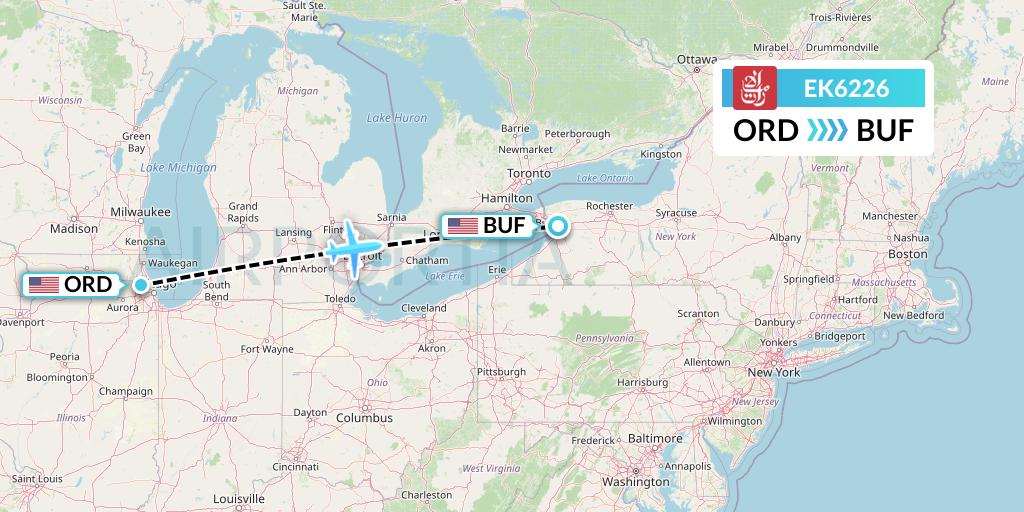 EK6226 Emirates Flight Map: Chicago to Buffalo