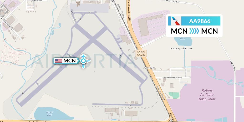 AA9866 American Airlines Flight Map: Macon to Macon