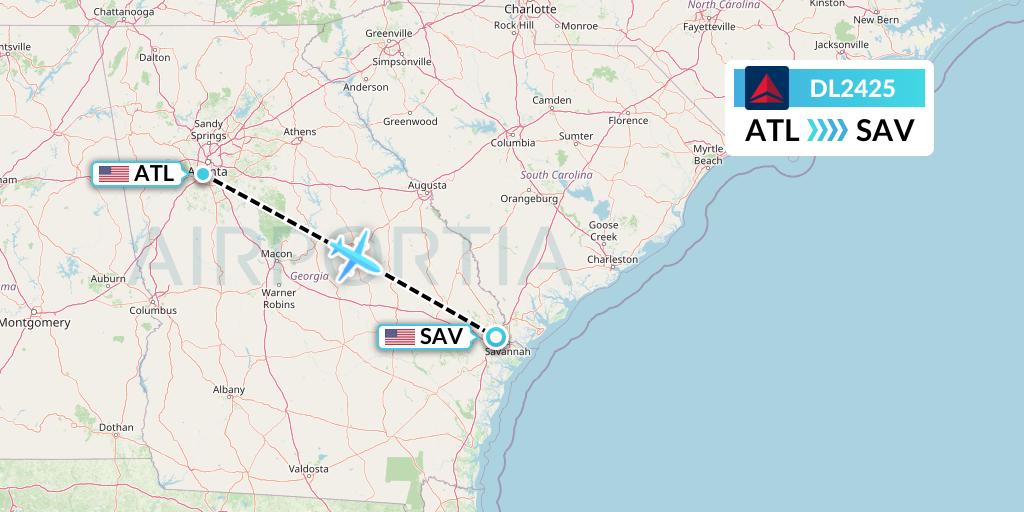DL2425 Delta Air Lines Flight Map: Atlanta to Savannah