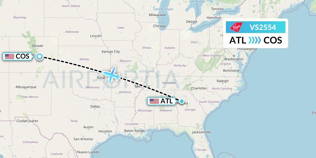 VS2554 Virgin Atlantic Airways Flight Map: Atlanta to Colorado Springs
