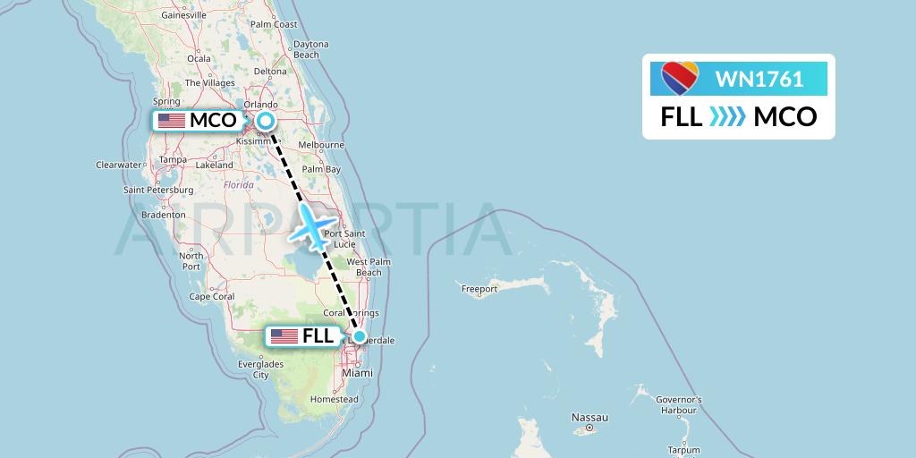 WN1761 Southwest Airlines Flight Map: Fort Lauderdale to Orlando