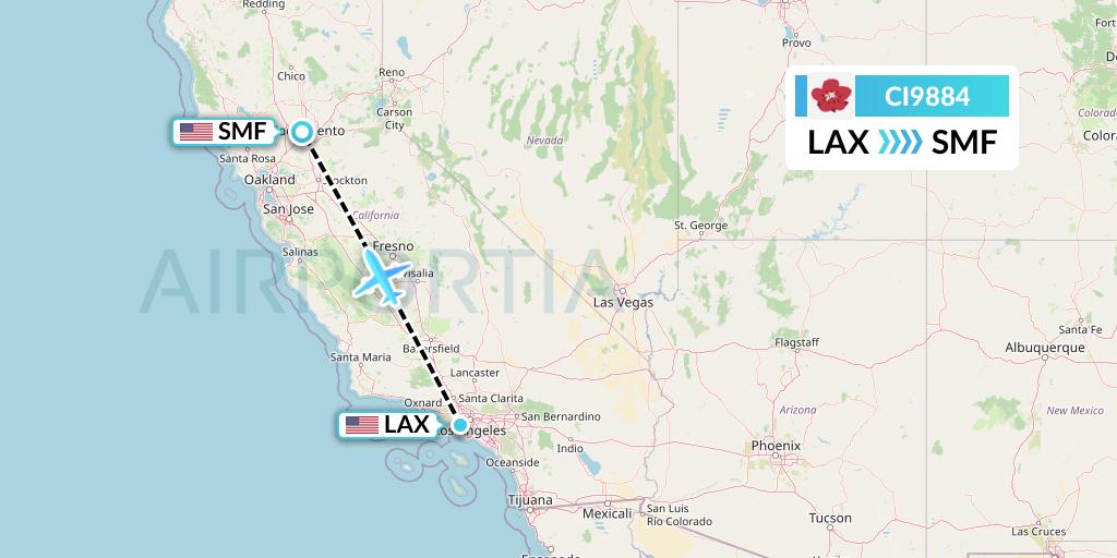 CI9884 China Airlines Flight Map: Los Angeles to Sacramento