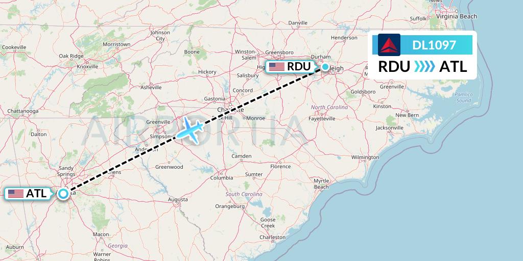 DL1097 Delta Air Lines Flight Map: Raleigh-Durham to Atlanta