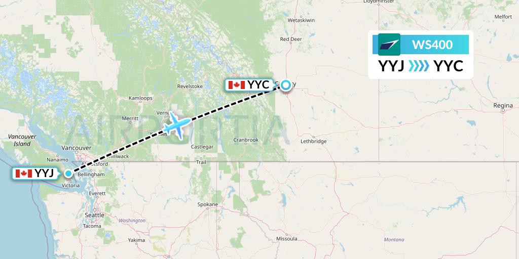 WS400 WestJet Flight Map: Victoria to Calgary