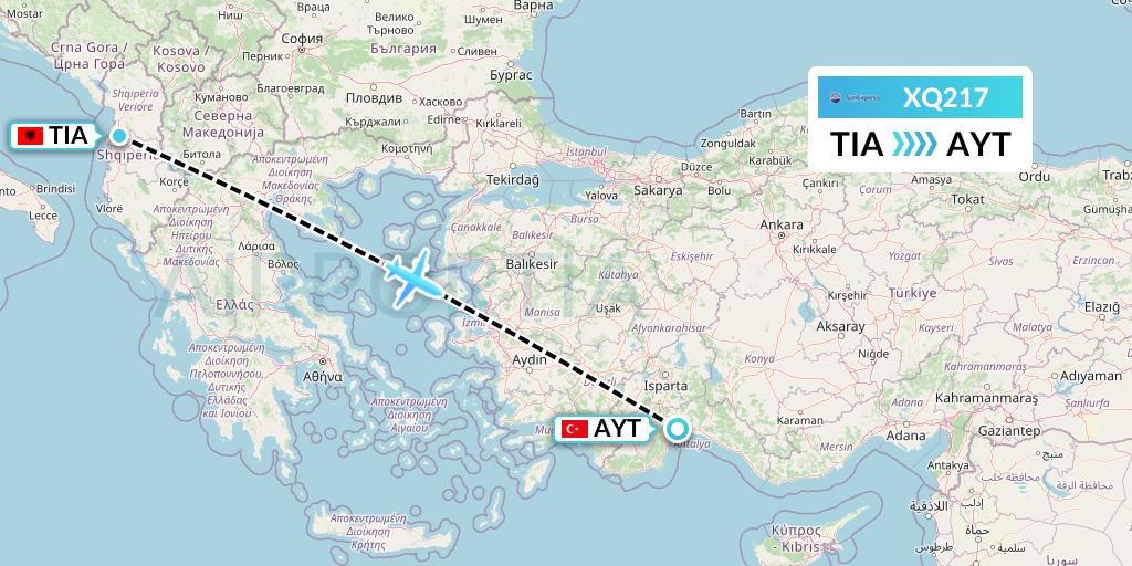 XQ217 SunExpress Flight Map: Tirana to Antalya