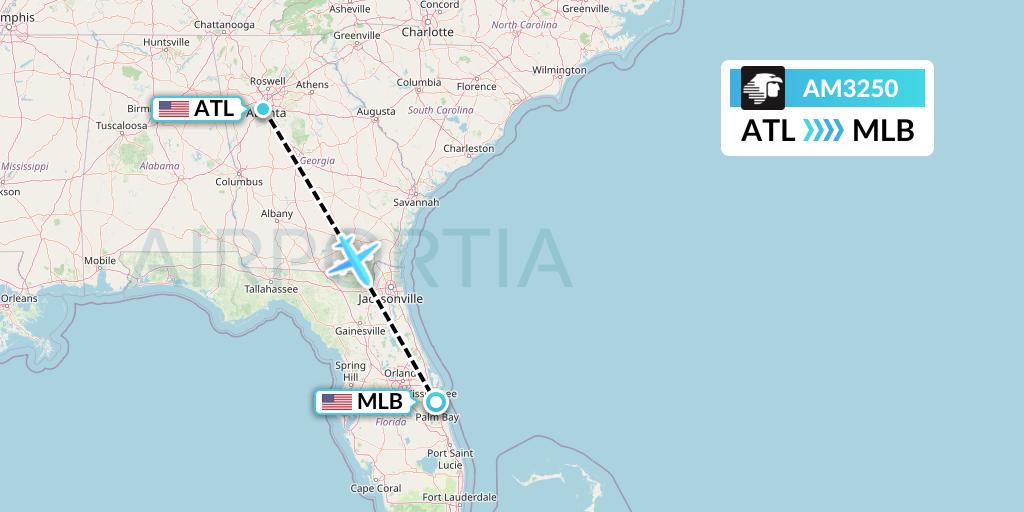 AM3250 Aeromexico Flight Map: Atlanta to Melbourne