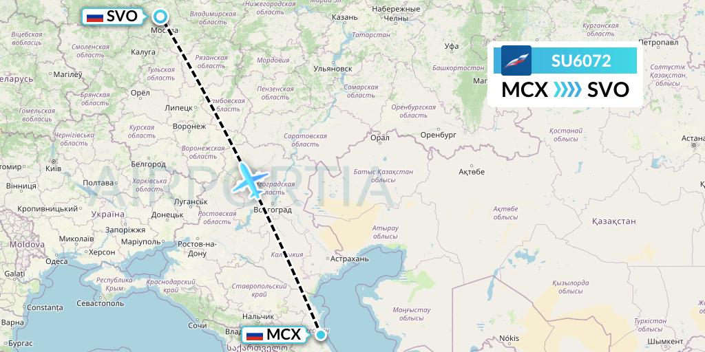 SU6072 Aeroflot Flight Map: Makhachkala to Moscow