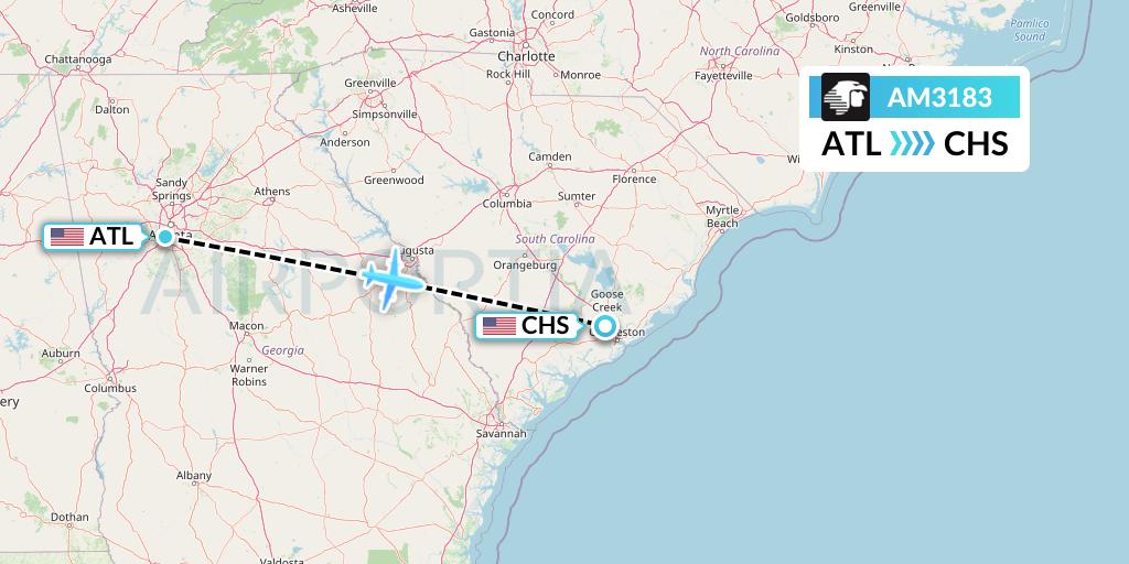 AM3183 Aeromexico Flight Map: Atlanta to Charleston