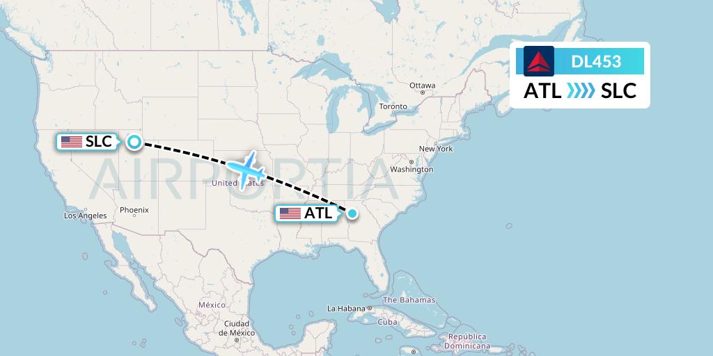 DL453 Delta Air Lines Flight Map: Atlanta to Salt Lake City