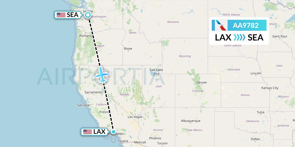 AA9782 American Airlines Flight Map: Los Angeles to Seattle