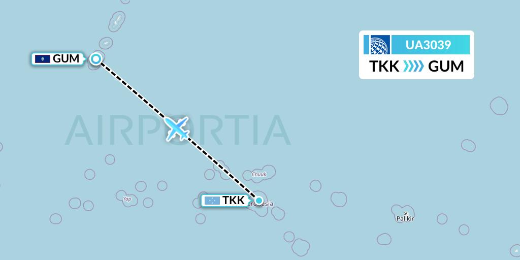 UA3039 United Airlines Flight Map: Chuuk to Guam