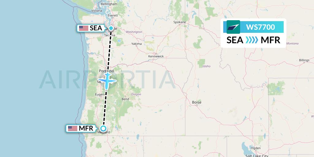 WS7700 WestJet Flight Map: Seattle to Medford