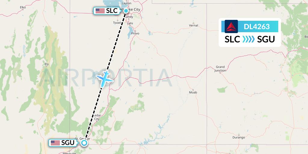 DL4263 Delta Air Lines Flight Map: Salt Lake City to St. George