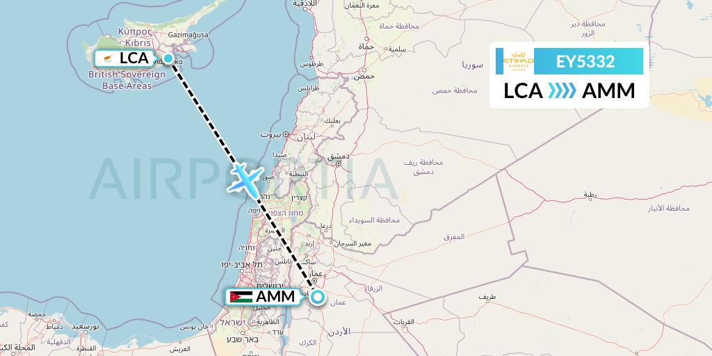 EY5332 Etihad Airways Flight Map: Larnaca to Amman