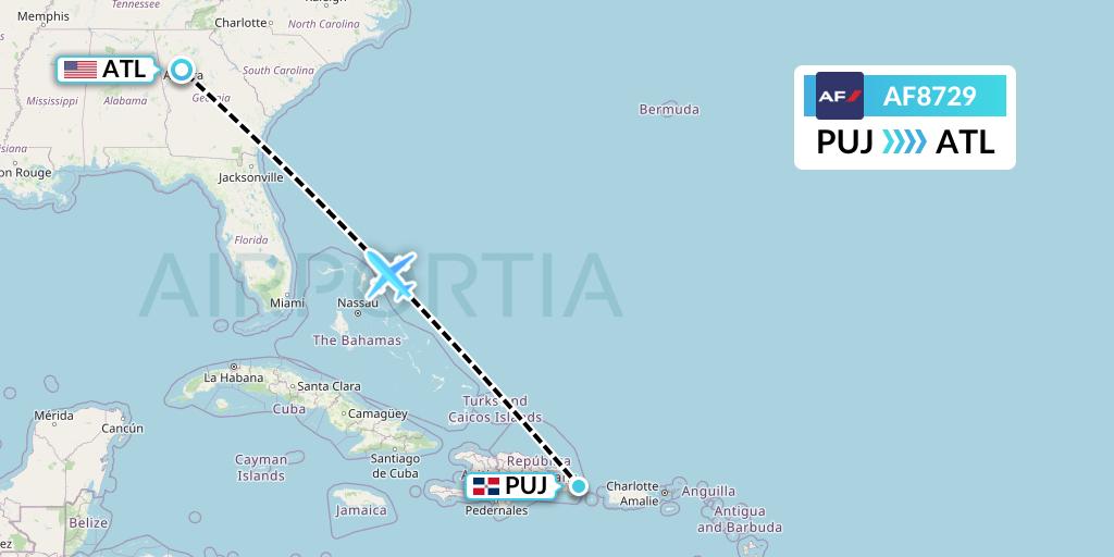 AF8729 Air France Flight Map: Punta Cana to Atlanta