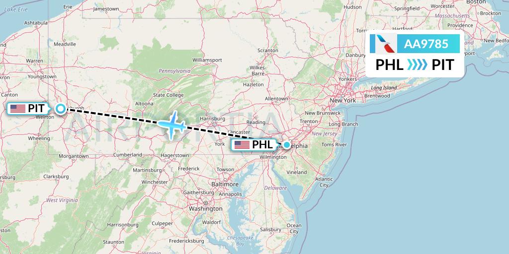 AA9785 American Airlines Flight Map: Philadelphia to Pittsburgh