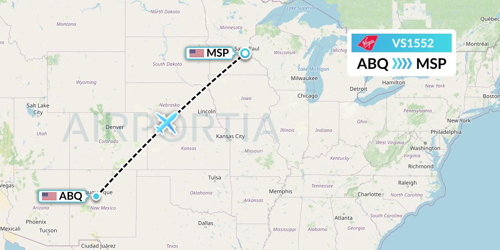 VS1552 Virgin Atlantic Airways Flight Map: Albuquerque to Minneapolis