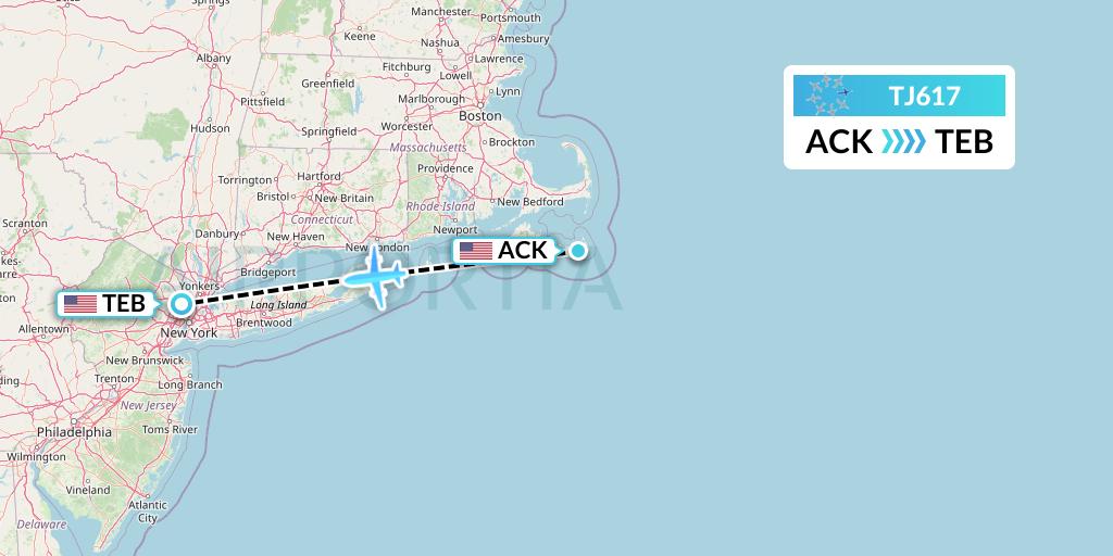 TJ617 Tradewind Aviation Flight Map: Nantucket to Teterboro