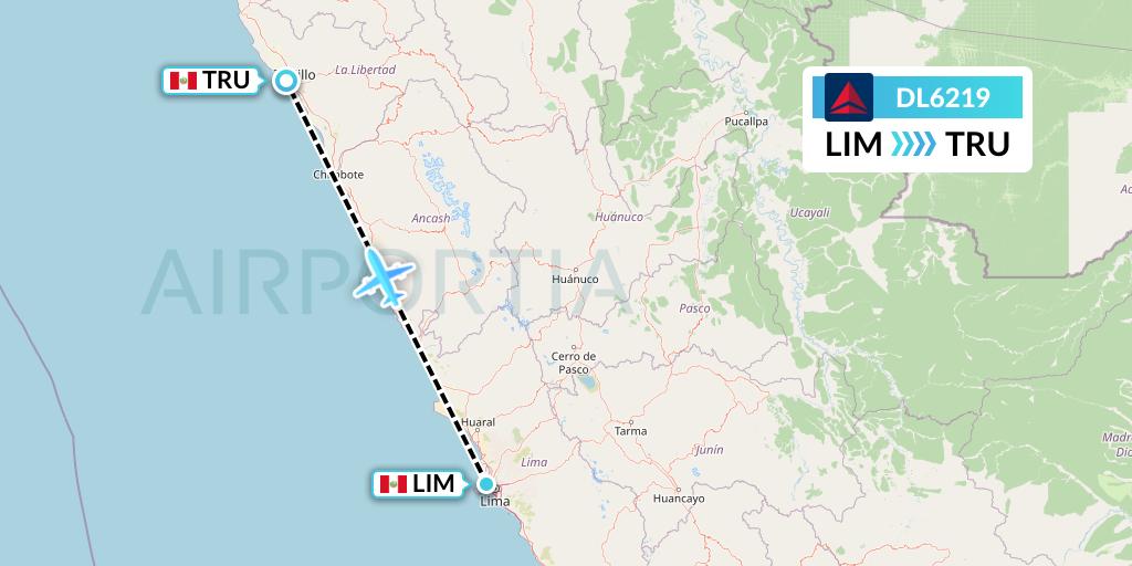DL6219 Delta Air Lines Flight Map: Lima to Trujillo