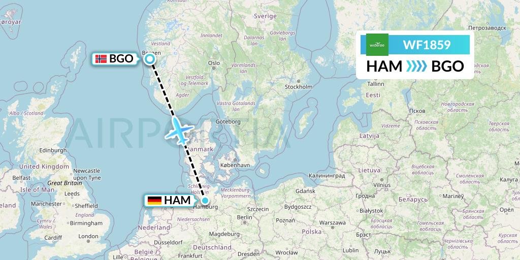 WF1859 Wideroe Flight Map: Hamburg to Bergen