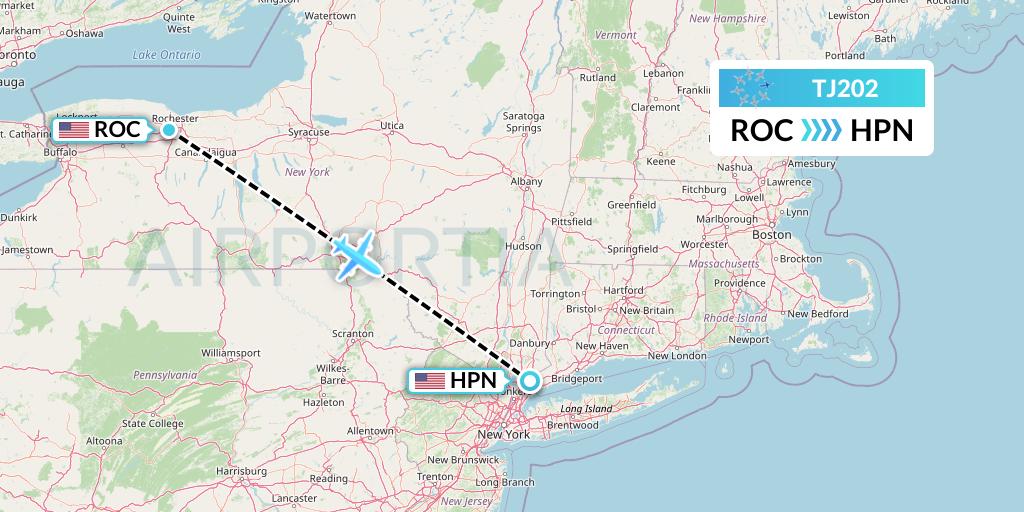 TJ202 Tradewind Aviation Flight Map: Rochester to White Plains