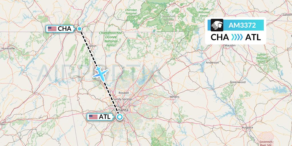 AM3372 Aeromexico Flight Map: Chattanooga to Atlanta
