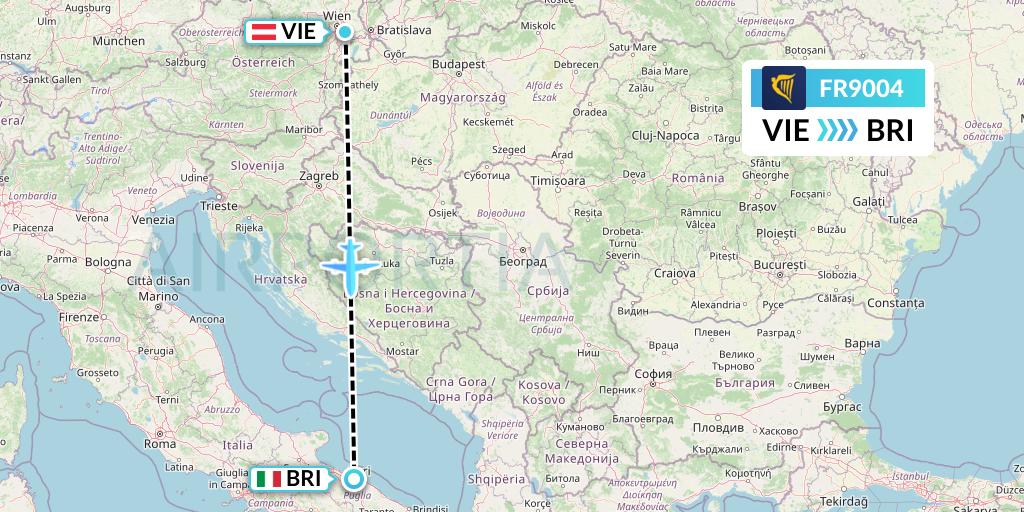 FR9004 Ryanair Flight Map: Vienna to Bari