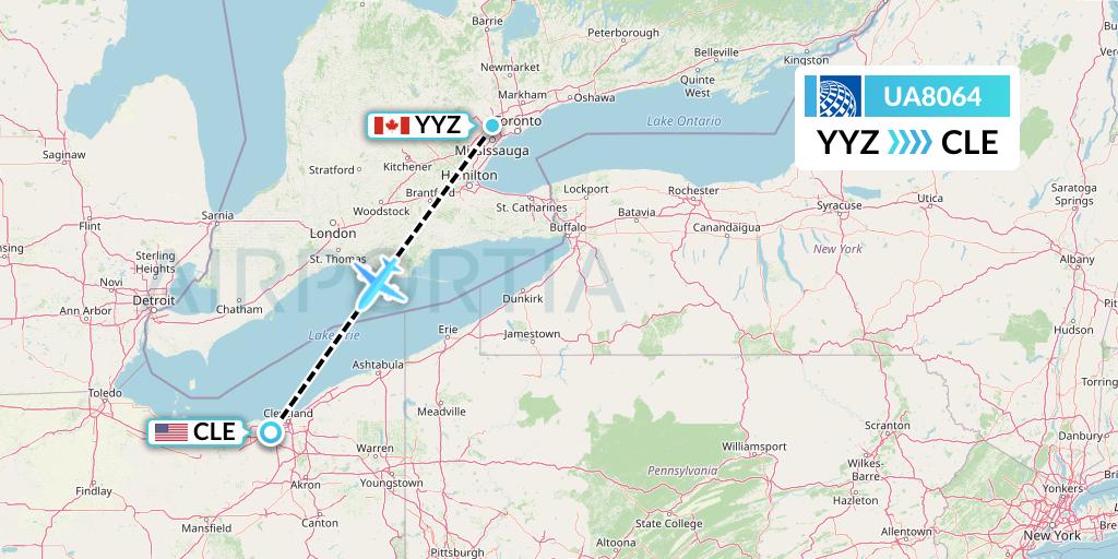 UA8064 United Airlines Flight Map: Toronto to Cleveland