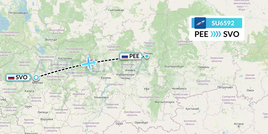 SU6592 Aeroflot Flight Map: Perm to Moscow