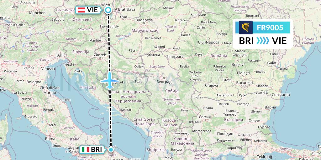 FR9005 Ryanair Flight Map: Bari to Vienna
